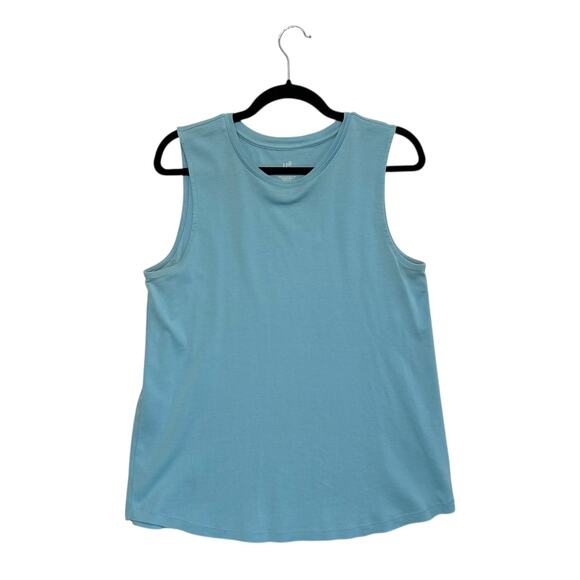 J. Jill Perfect Pima Shirttail Sleeveless Tee Women's Sz M Light Blue Timeless - Picture 1 of 5